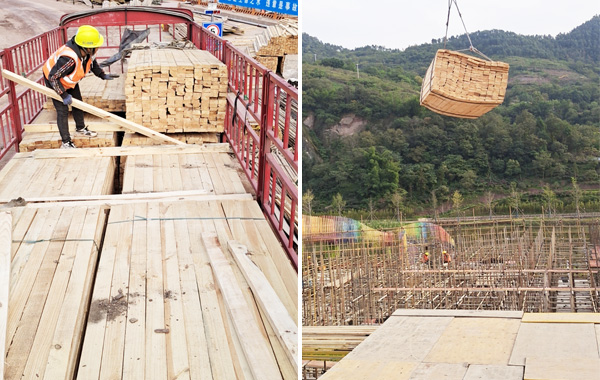 建筑木方卸车场景图
