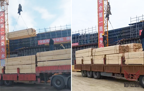 建筑木方工地卸车图
